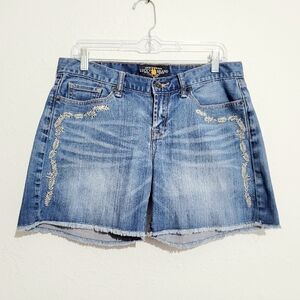 Lucky Brand Medium Wash Embroidered Denim Cutoff Shorts Size 28